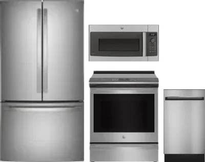 4 Piece Package Includes Refrigerator, Range, Microwave And Dishwasher